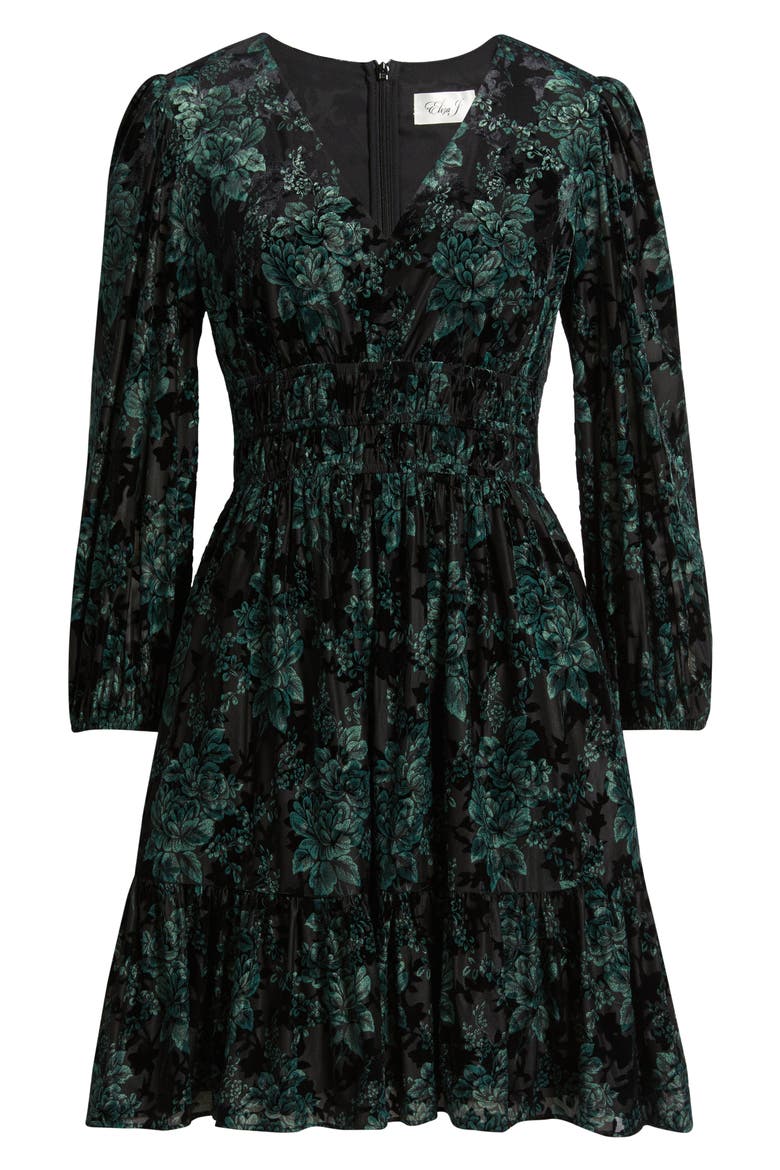 Velvet Floral Long Sleeve Dress, Alternate, color, HUNTER