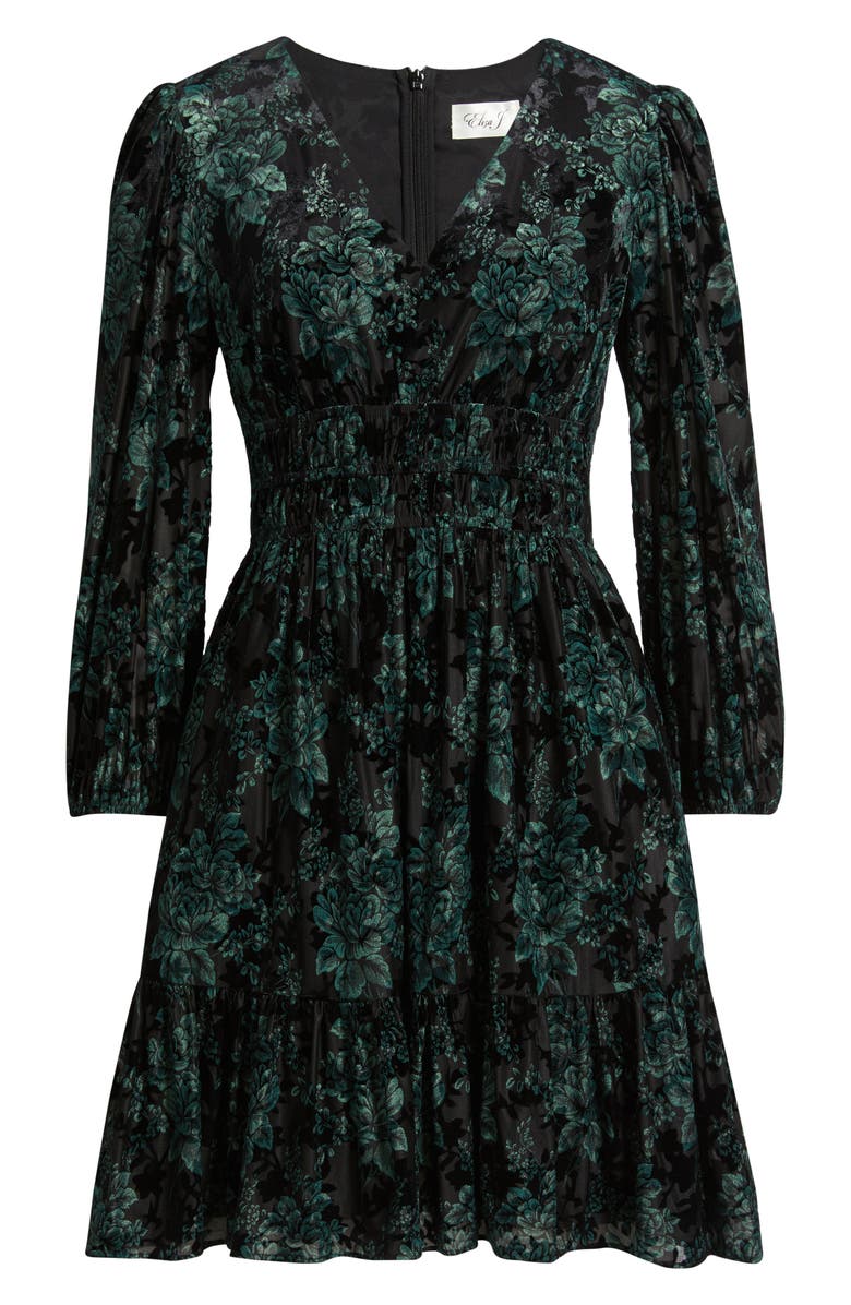 Eliza J Velvet Floral Long Sleeve Dress, Alternate, color, Hunter