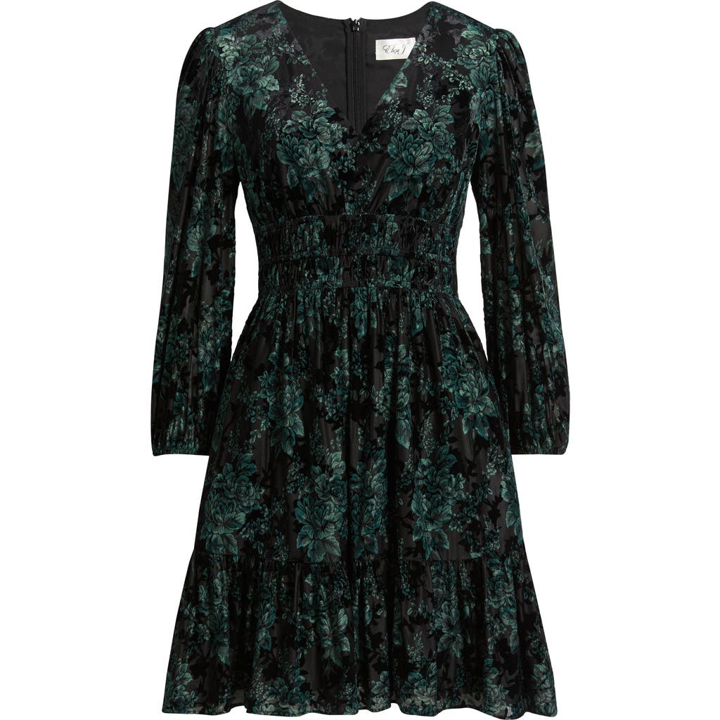Eliza J Velvet Floral Long Sleeve Dress In Multi