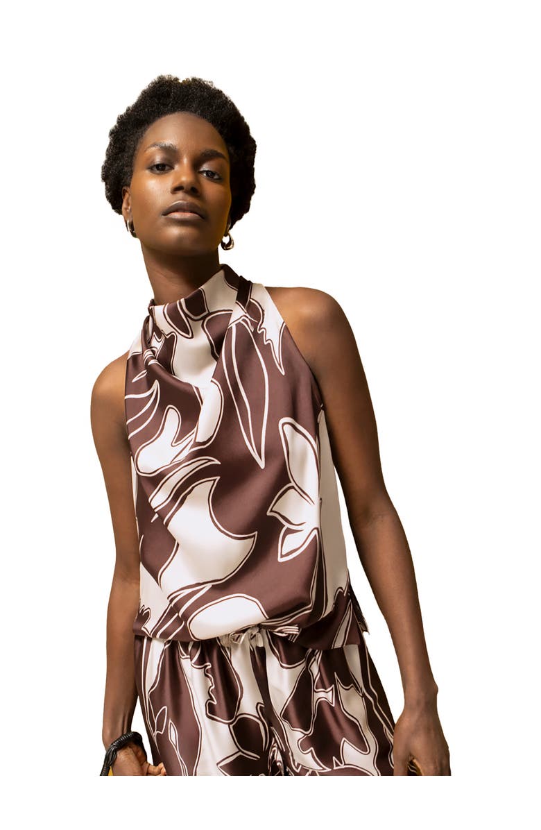 Ro&Zo Swirl Print Drape Top, Main, color, Brown