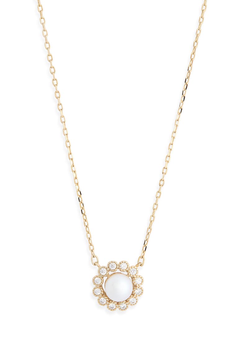 Faux Pearl Cubic Zirconia Halo Pendant Necklace, Alternate, color, CLEAR- WHITE- GOLD