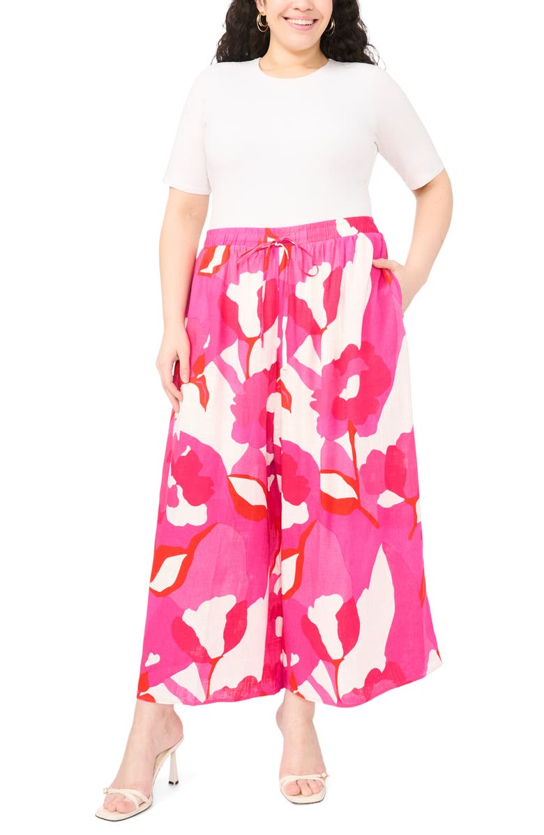 Vince Camuto Floral Print Drawstring Pants, Alternate, color, New Ivory Poppy Print