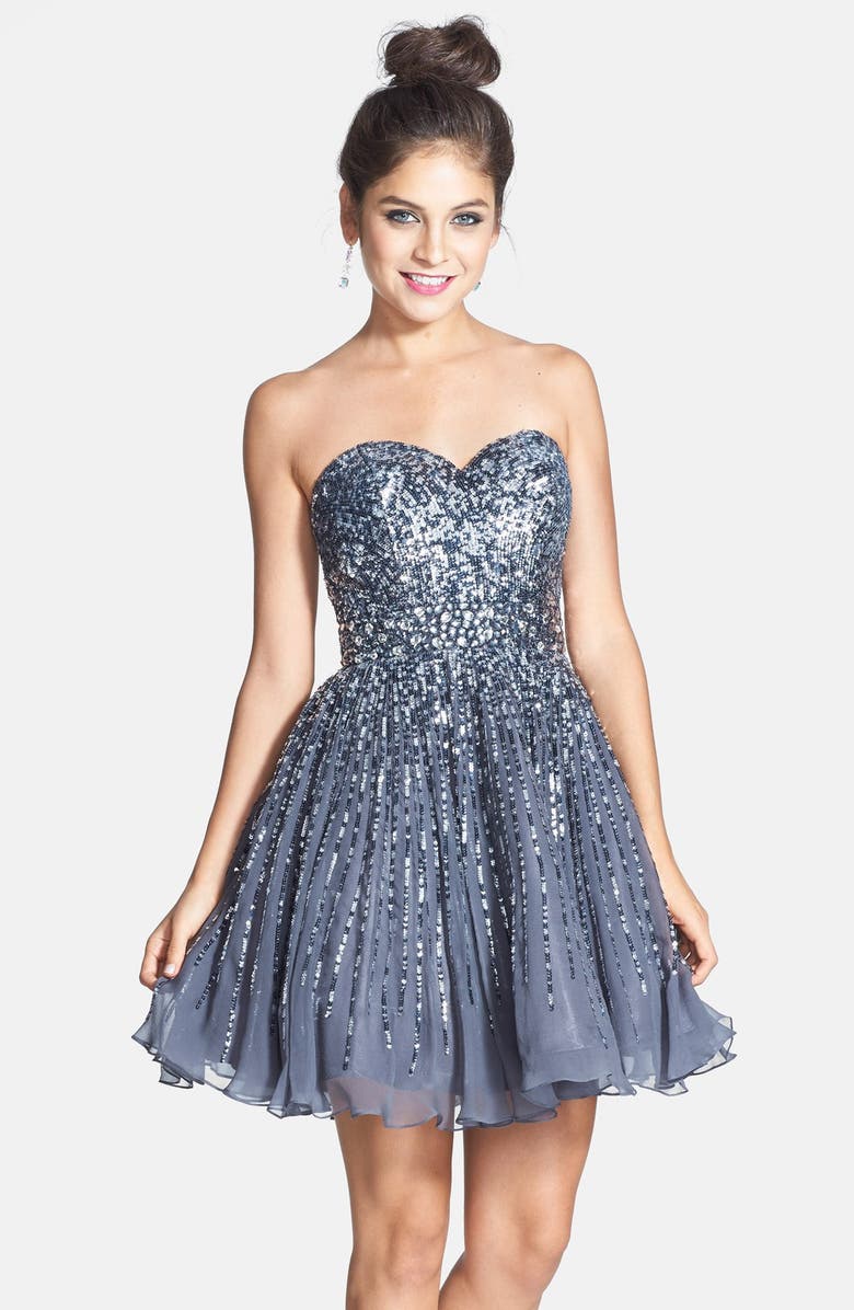 Sherri Hill Embellished Silk Fit & Flare Dress, Main, color, 