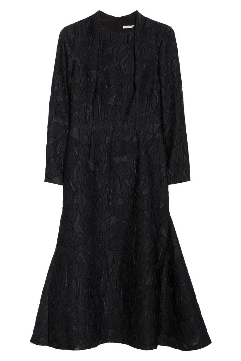 Seneca Burnout Floral Jacquard Long Sleeve Fit & Flare Dress, Alternate, color, BLACK ON BLACK