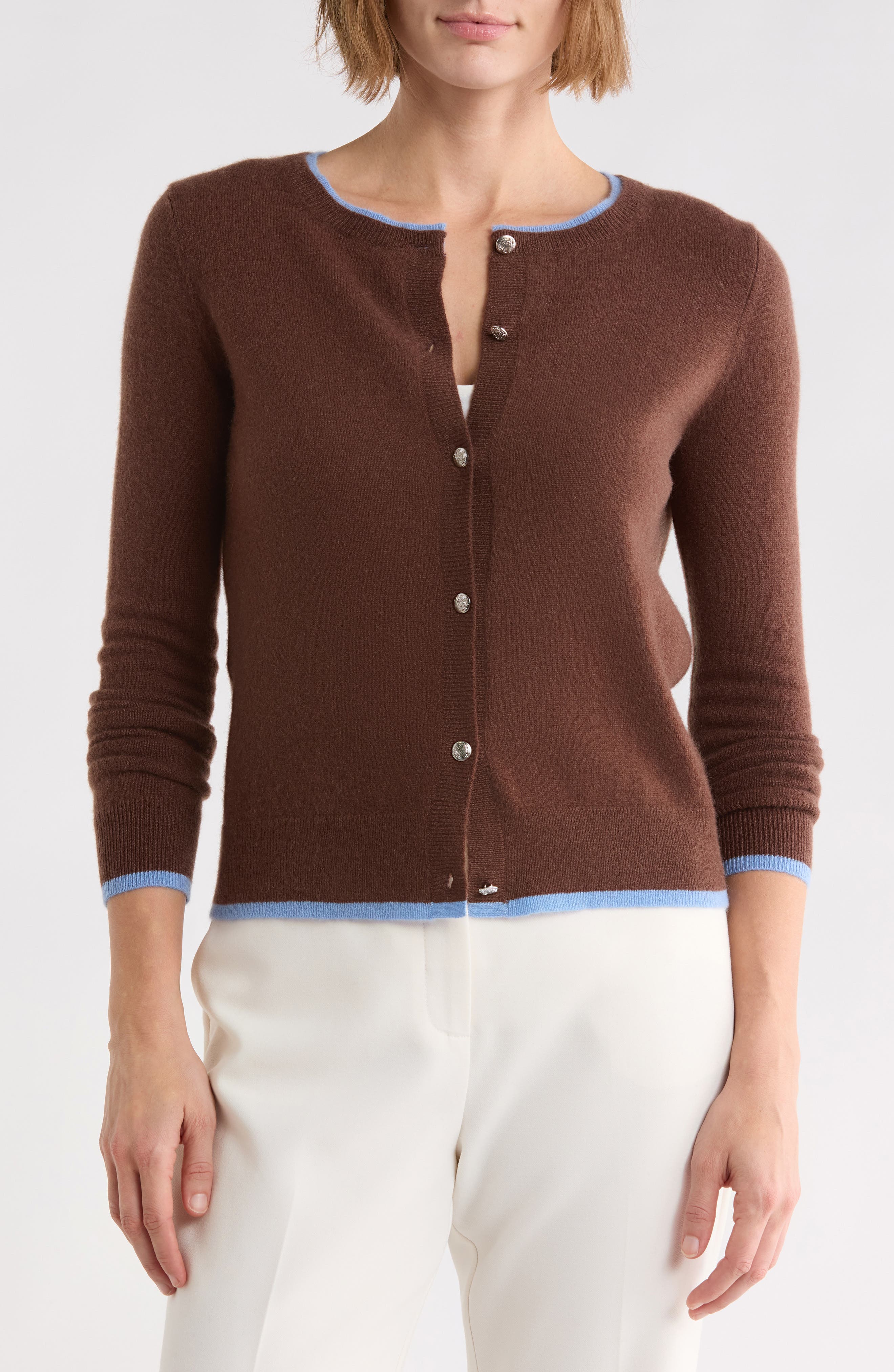 Tipped Cashmere Cardigan