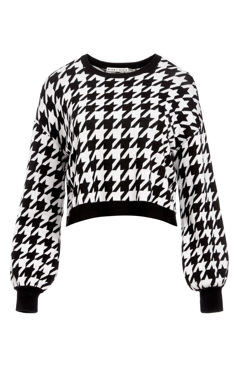 Alice + Olivia Ansley Houndstooth Wool Blend Crop Sweater, Alternate, color,