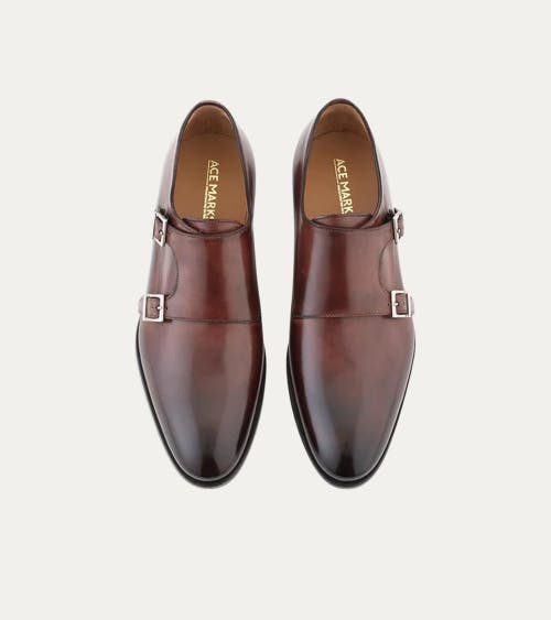 Ace Marks Kurt Plain Toe Monkstrap In Brown