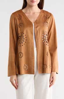 Forgotten Grace Laser-Cut Faux Suede Cardigan