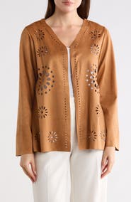 Forgotten Grace Laser-Cut Faux Suede Cardigan