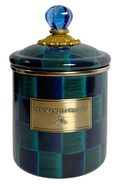 Juniper Check Small Enamel Canister