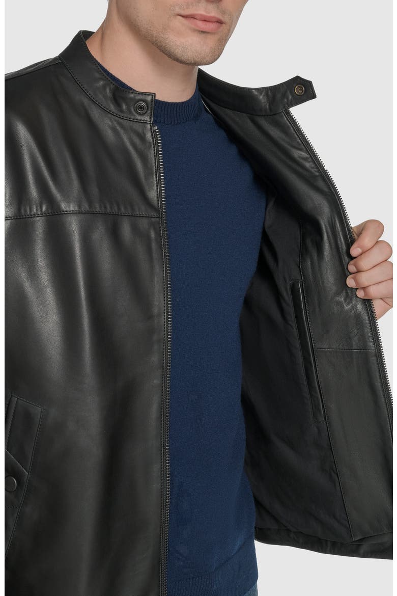 Leather Racer Jacket, Alternate, color, BLACK