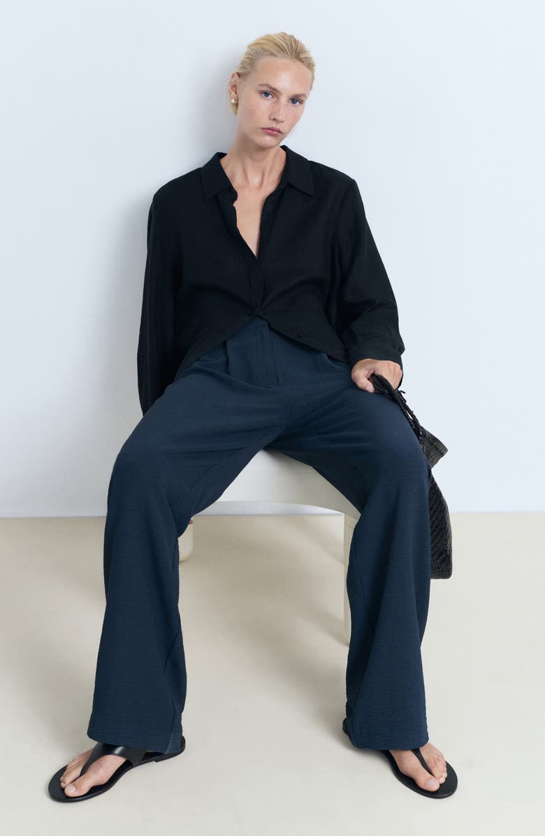 MANGO Straight Fit Pleated Pants, Alternate, color, Navy