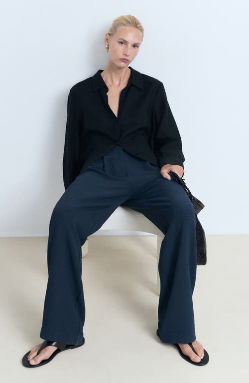 Mango Straight Fit Pleated Pants In Blue