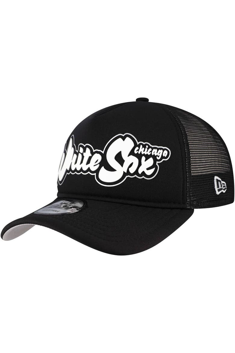 Men's New Era Black Chicago White Sox Retro Bold A-Frame Trucker 9FORTY Adjustable Hat, Main, color, Black