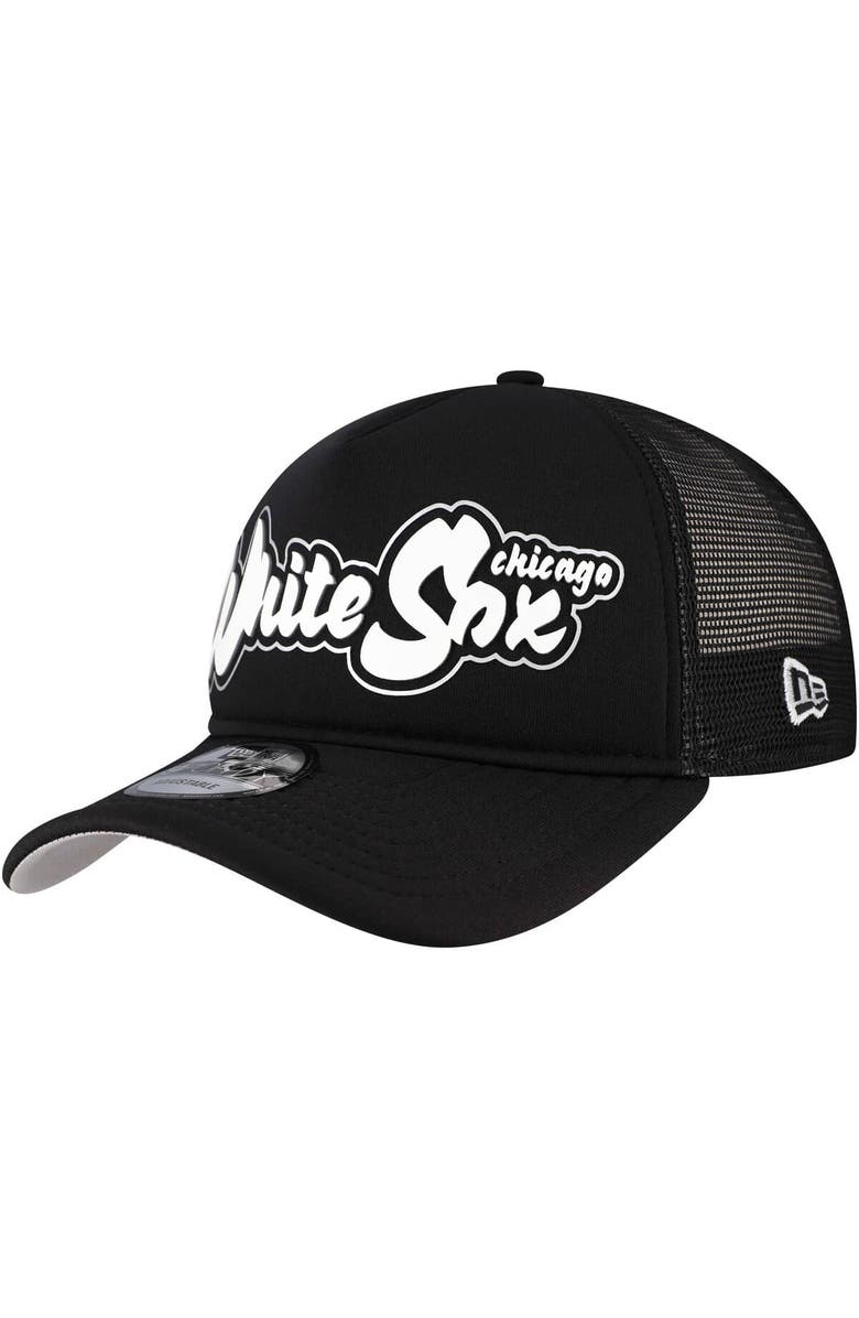 New Era Men's New Era Black Chicago White Sox Retro Bold A-Frame Trucker 9FORTY Adjustable Hat, Main, color, Black