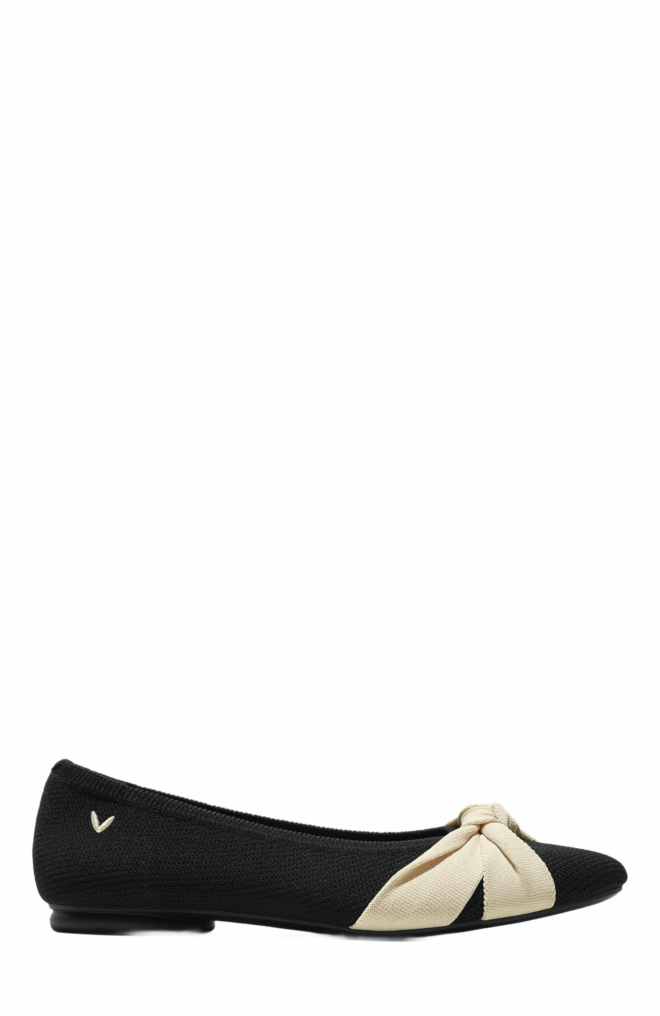 VIVAIA Almond-Toe Knotted Flats, Alternate, color, Black Cream Ivory