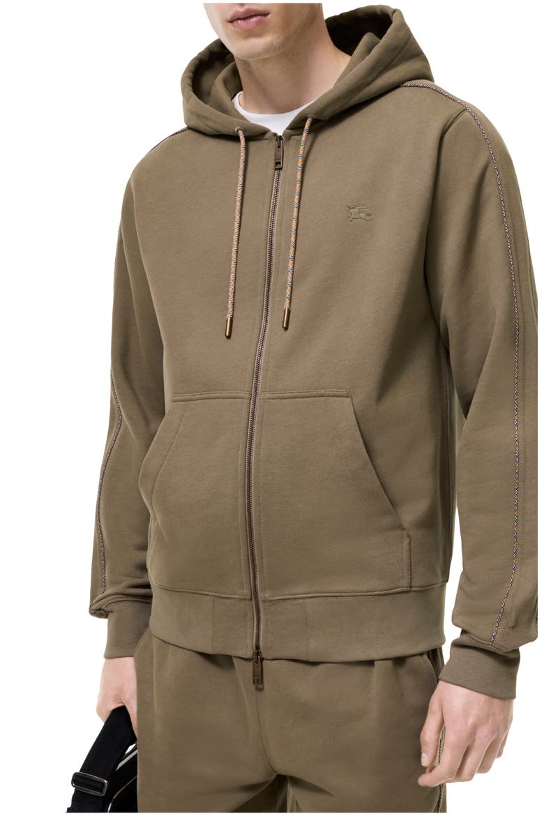 Check Piping Cotton Zip Hoodie, Main, color, Finch brown