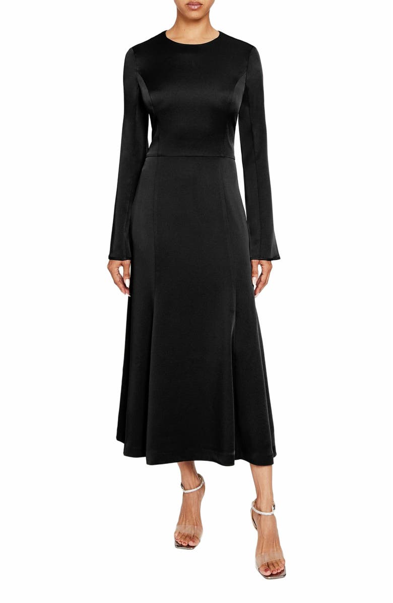 Santorelli CHARLIZE Long Sleeve Fit & Flare Midi Dress In Smooth Crepe, Main, color,