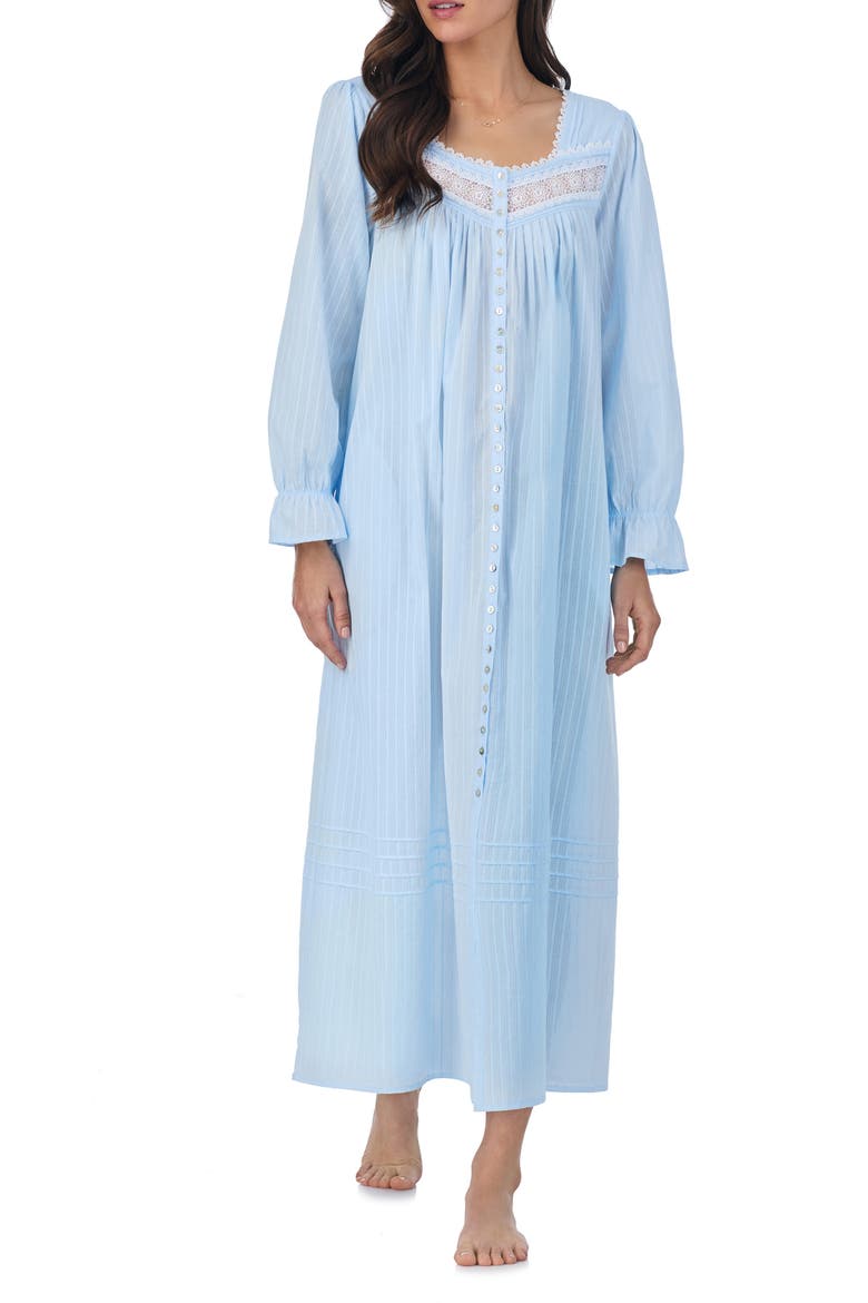 Long Sleeve Cotton Dobby Nightgown, Main, color, BLUE