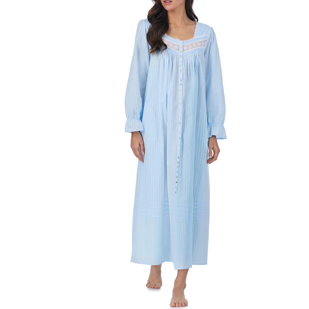 Shop Eileen West Long Sleeve Cotton Dobby Nightgown In Blue