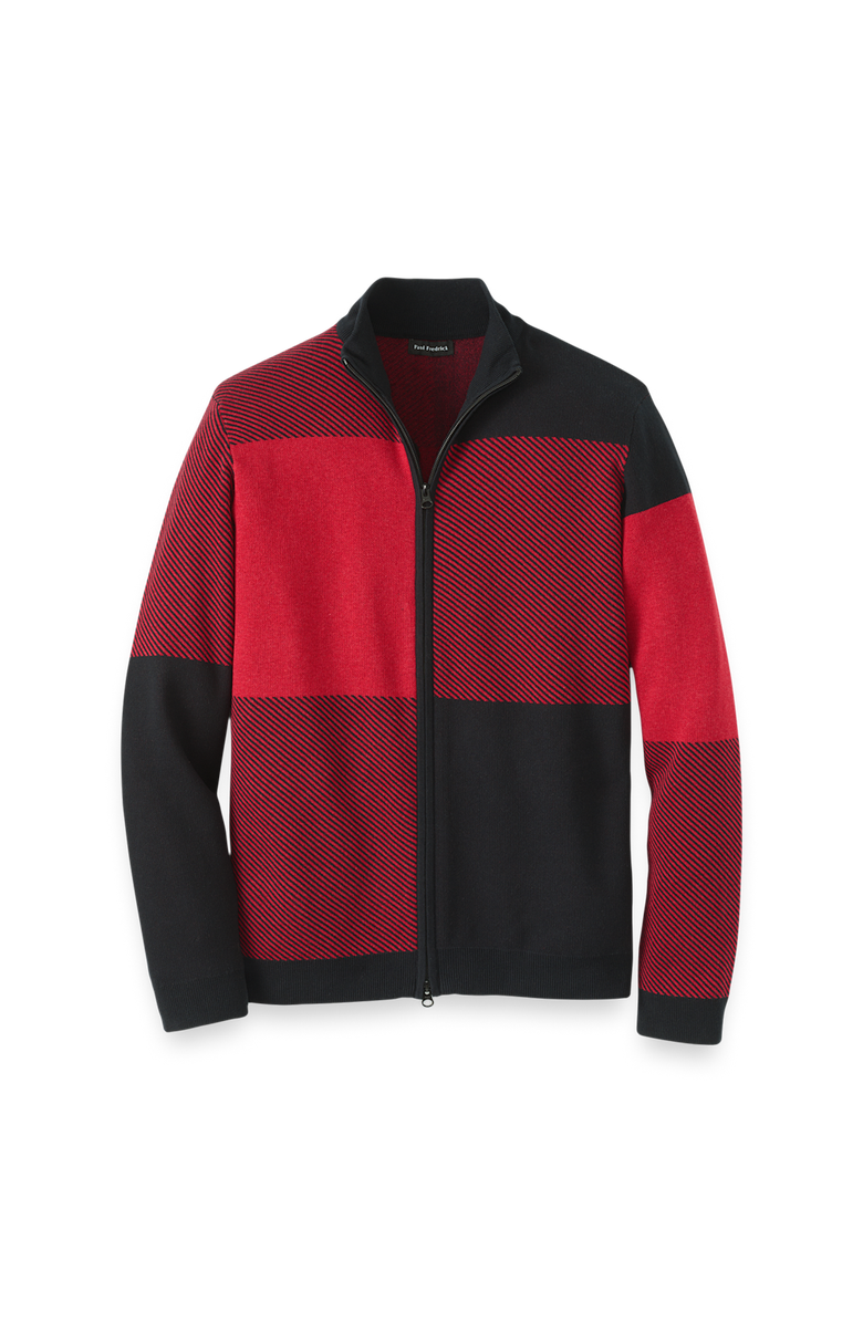 Paul Fredrick Cotton Full Zip Mock Neck Sweater, Main, color, Red/Black