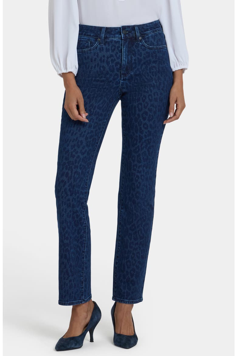 Marilyn High Waist Straight Leg Jeans, Alternate, color, DARK DENIM LEOPARD PRINT
