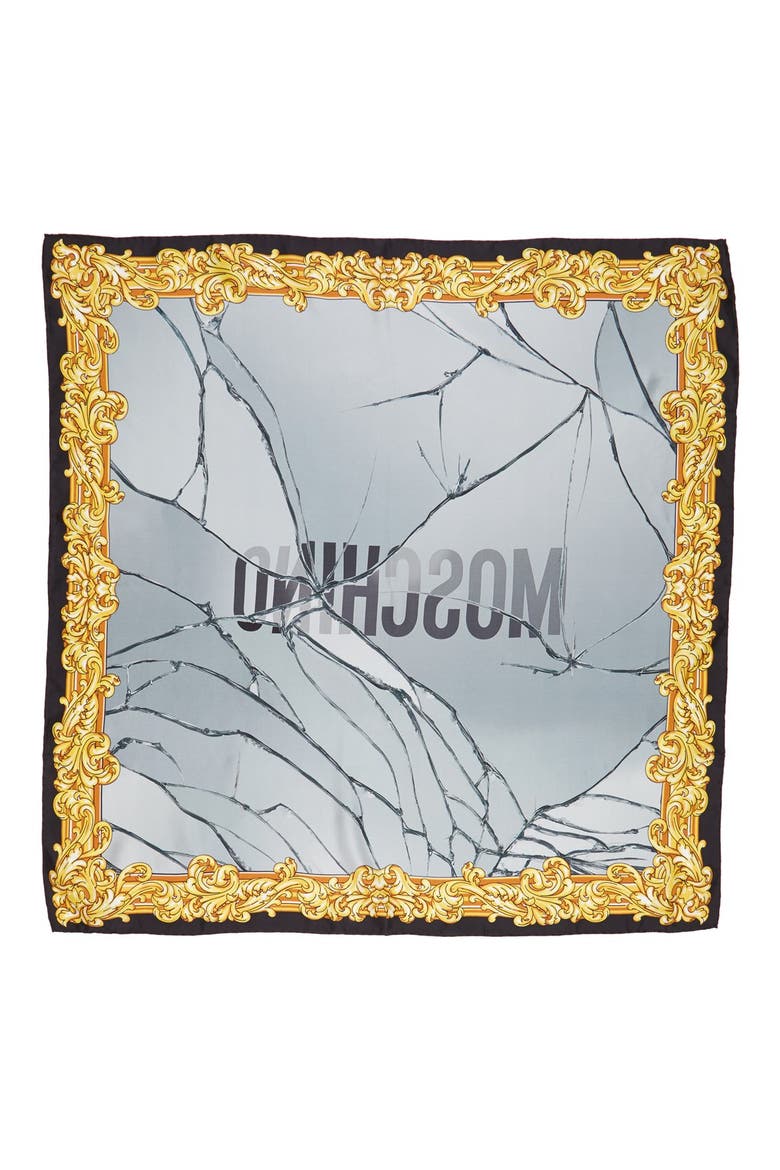 Golden Edge Silk Scarf, Main, color, GREY