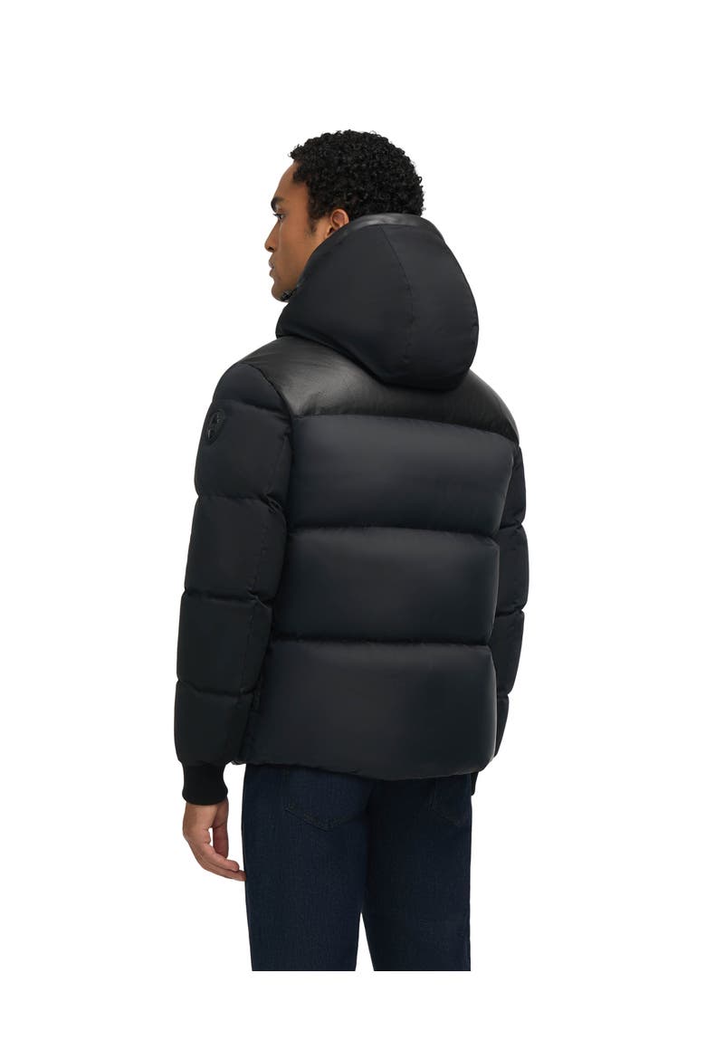 Rigel Mixed Media Faux Shearling Puffer with Removable Hood, Alternate, color, Black