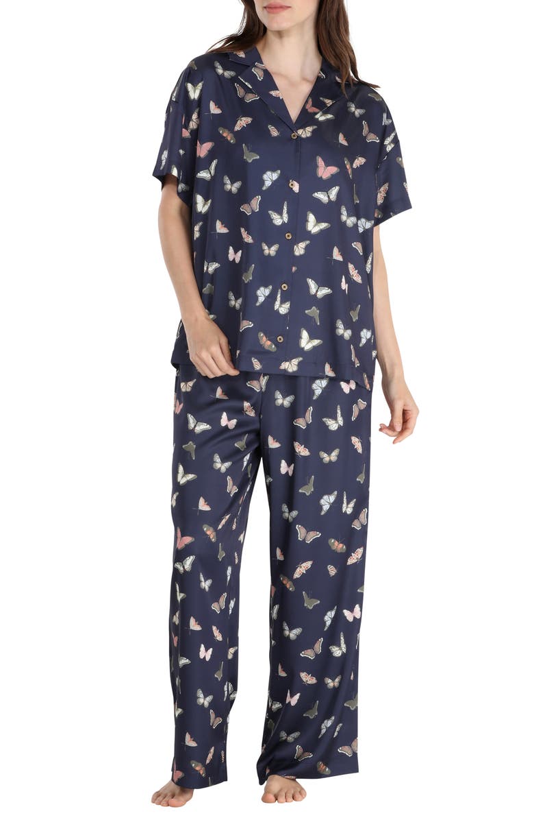 Honeydew Sunday Rest Print Short Sleeve Satin Pajamas, Main, color,