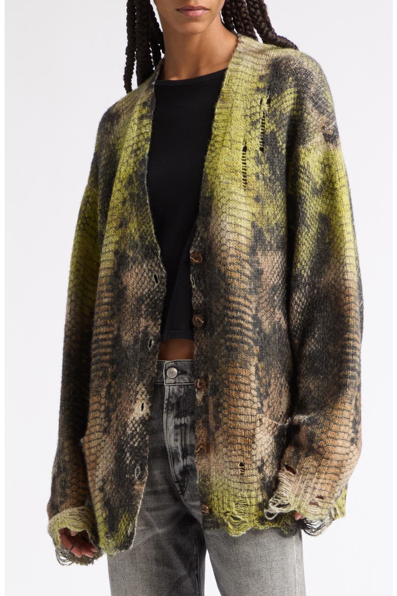 Printed Boyfriend Cardigan, Alternate, color, BROWN GREEN OMBRE SNAKE