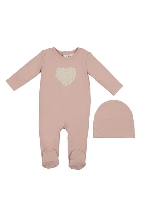 Heart Appliqué Footie & Beanie Set (Baby)