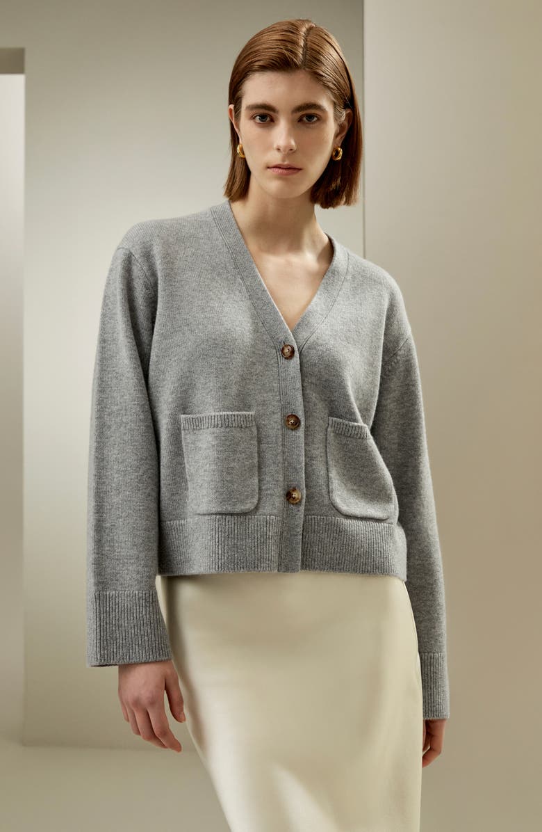 Lilysilk Cropped Wool-Cashmere Blend Cardigan Sweater for Women, Alternate, color, Mixed Gray