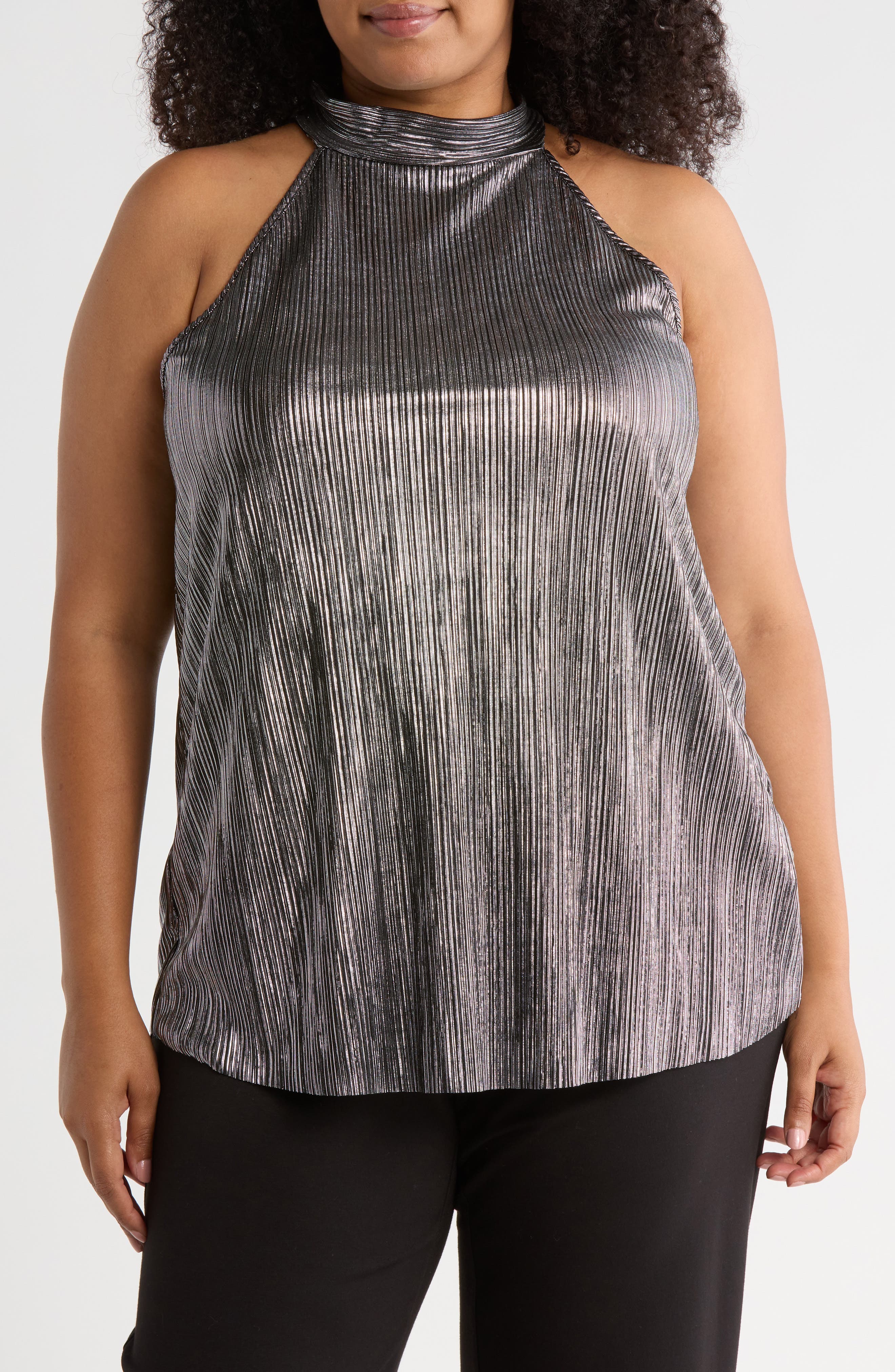 TASH AND SOPHIE Pleated Foil Top