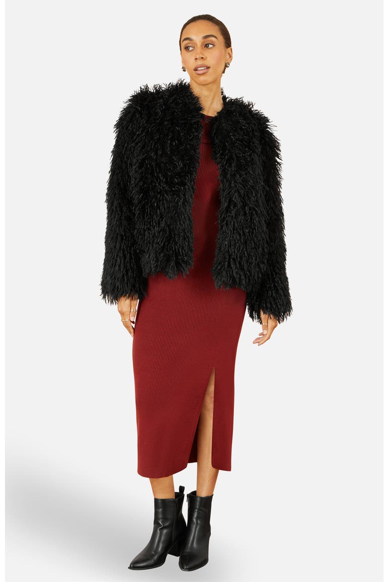 Fluffy Cropped Faux Fur Coat, Alternate, color, Black