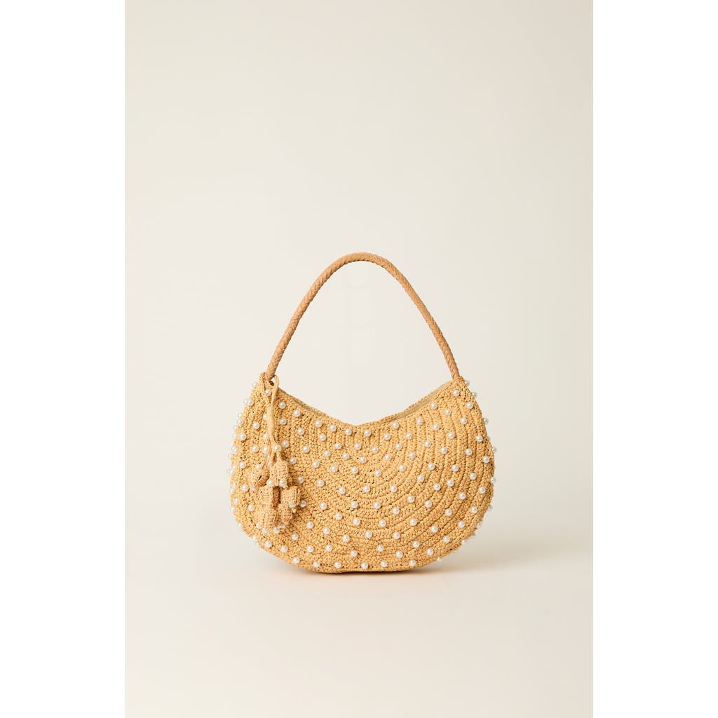 Btb Los Angeles Pia Small Beaded Woven Straw Hobo Bag
