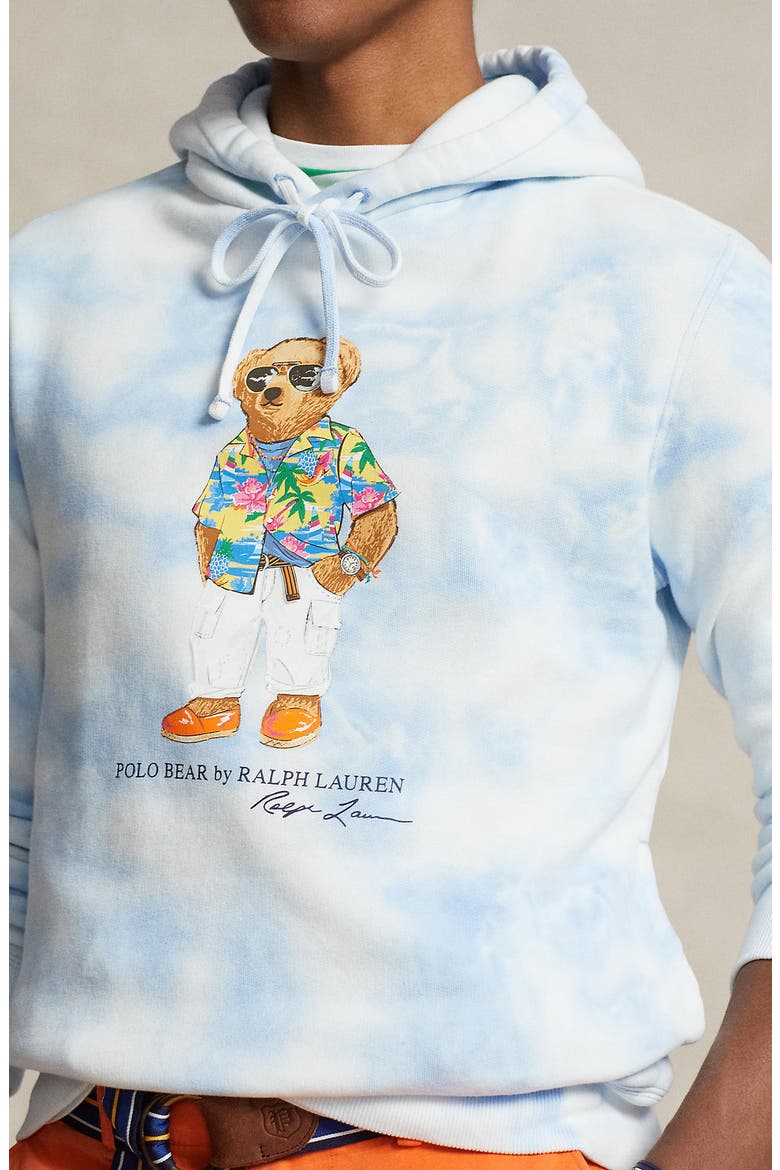 Polo Bear Tie Dye Hoodie, Alternate, color, RIVIERA BLUE CLOUD WASH BEACH
