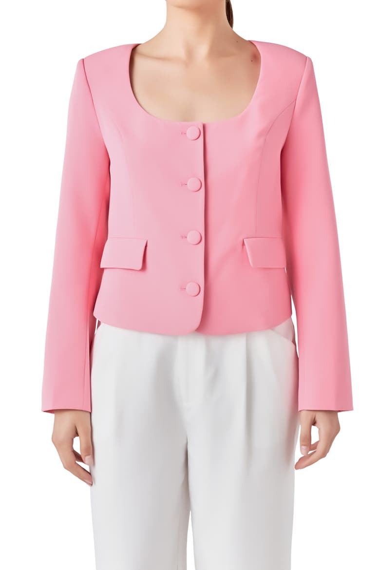 Scoop Neck Button-Up Blazer, Alternate, color, PINK