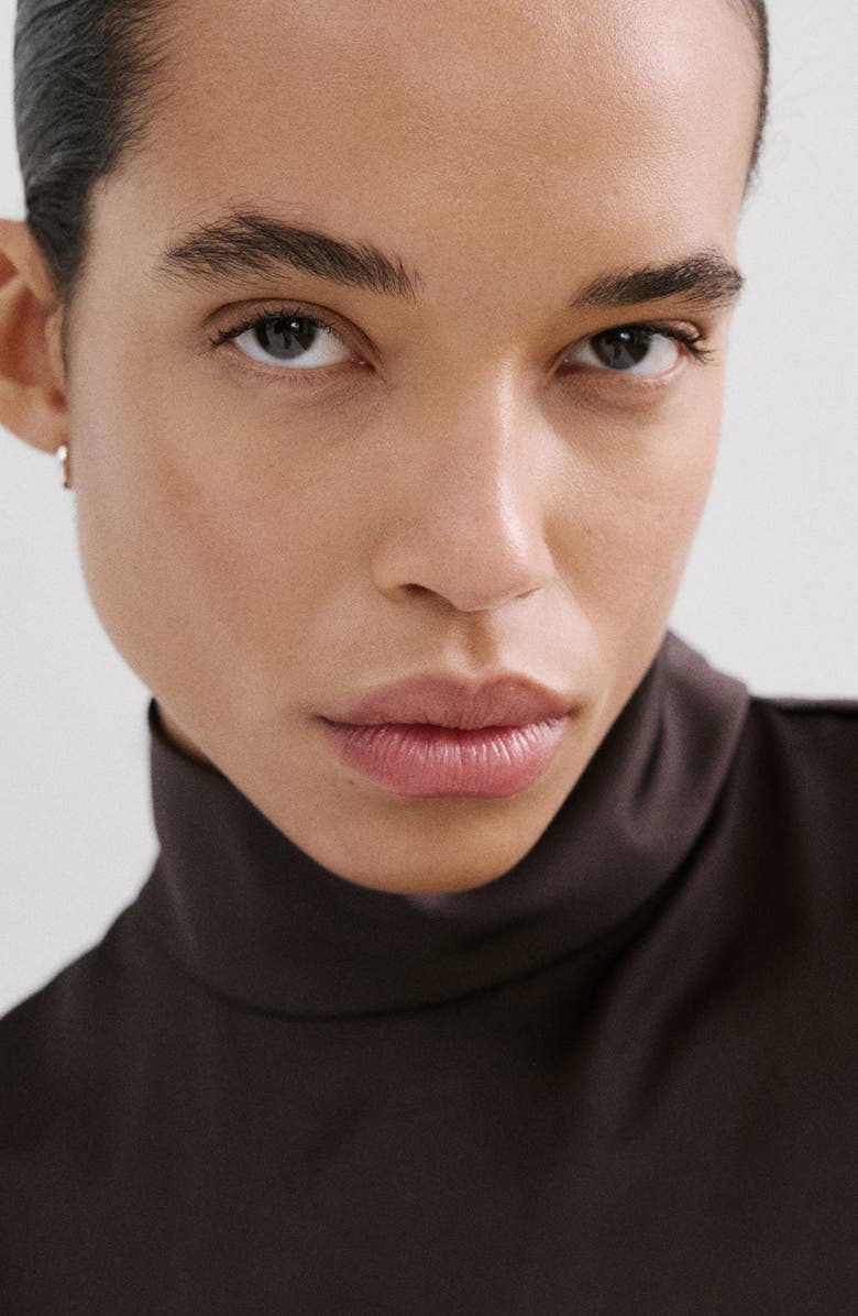 MANGO Mock Neck Sleeveless Satin Top, Alternate, color, Chocolate