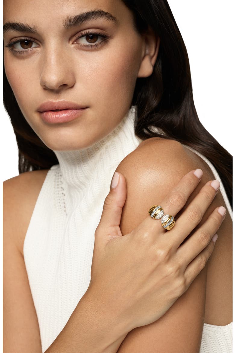 Sculpted Cable Open Cocktail Ring in 18K Yellow Gold with Diamonds, 12.4mm, Alternate, color, DIAMOND