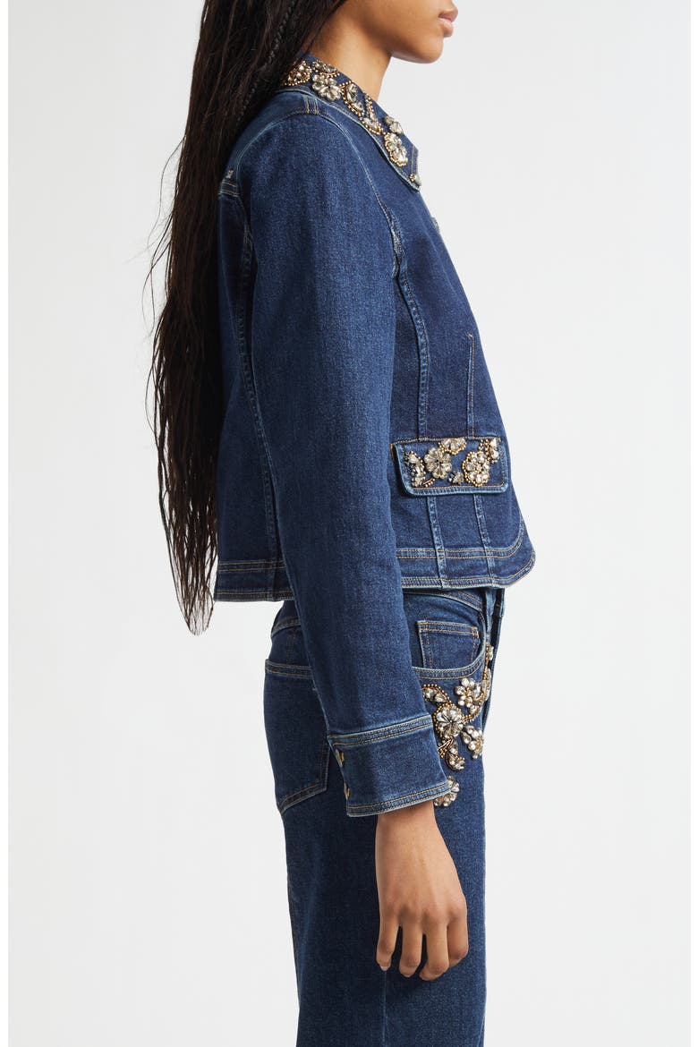 Ivy Crystal Crop Denim Jacket, Alternate, color, FONTAINE MULTI