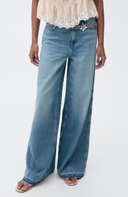 MANGO Raw Hem Wide Leg Jeans