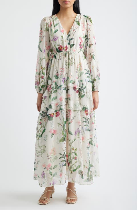 Alice Floral Long Sleeve Drawstring Waist Maxi Dress