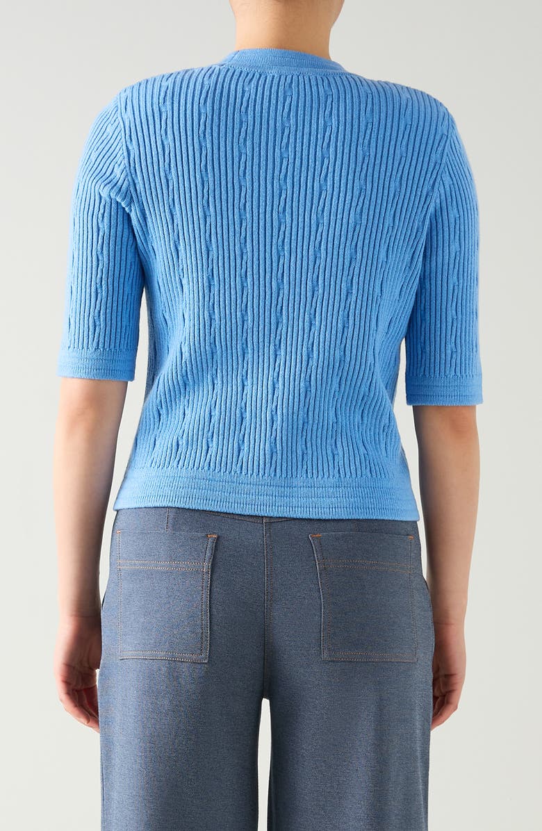 LK Bennett Shona Rib Cotton & Merino Wool Blend Short Sleeve Sweater, Alternate, color, Blue