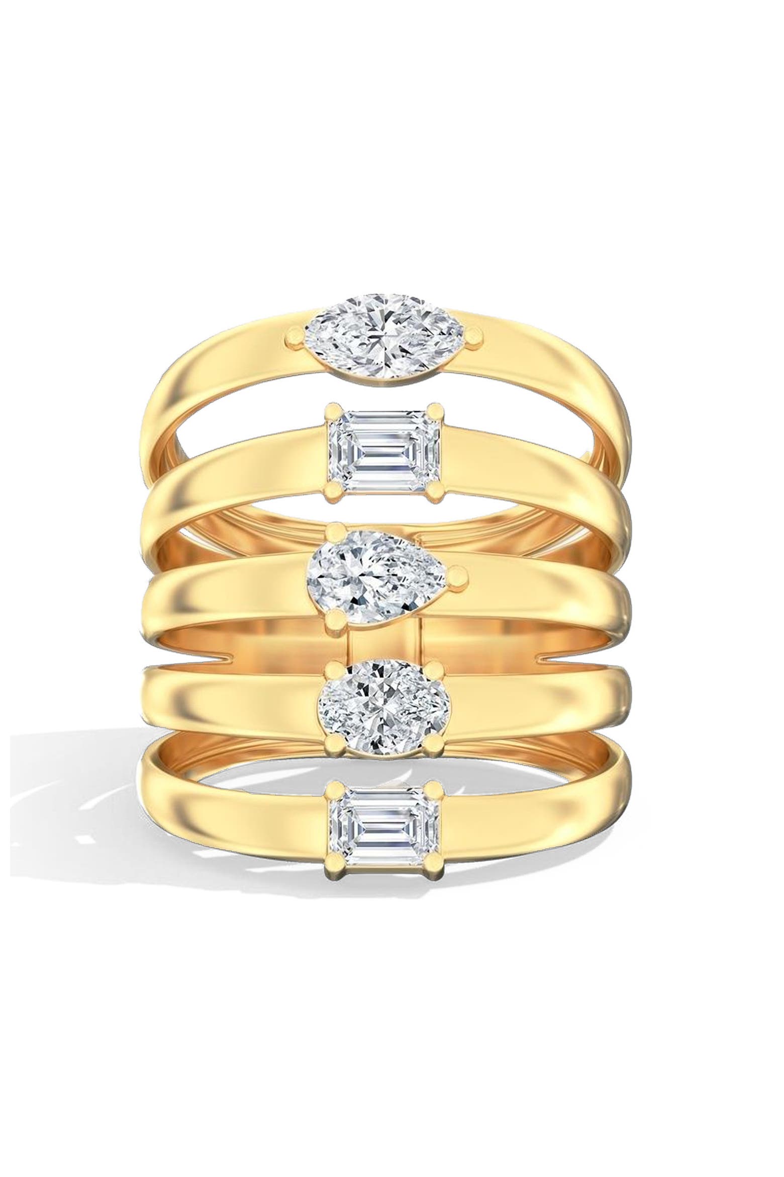 Dimond Color Shild Everlee Five-Row Multi-Shape Shield Lab Diamond Ring in 14K (Women ...