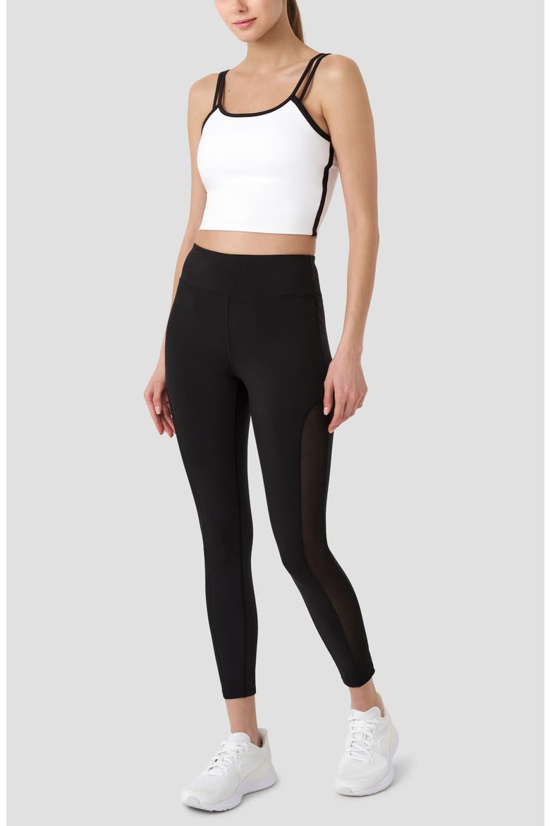 High Waist Mesh Panel Crop Leggings, Alternate, color, BLACK