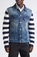 Dolce&Gabbana Mixed Media Stripe Wool & Cotton Denim Cardigan Jacket
