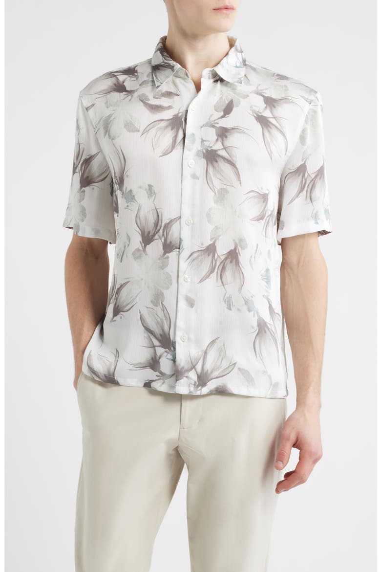 Oversize Floral Short Sleeve Button-Up Shirt, Main, color, WHITE LUMINOUS FLORAL
