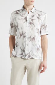 Open Edit Oversize Floral Short Sleeve Button-Up Shirt
