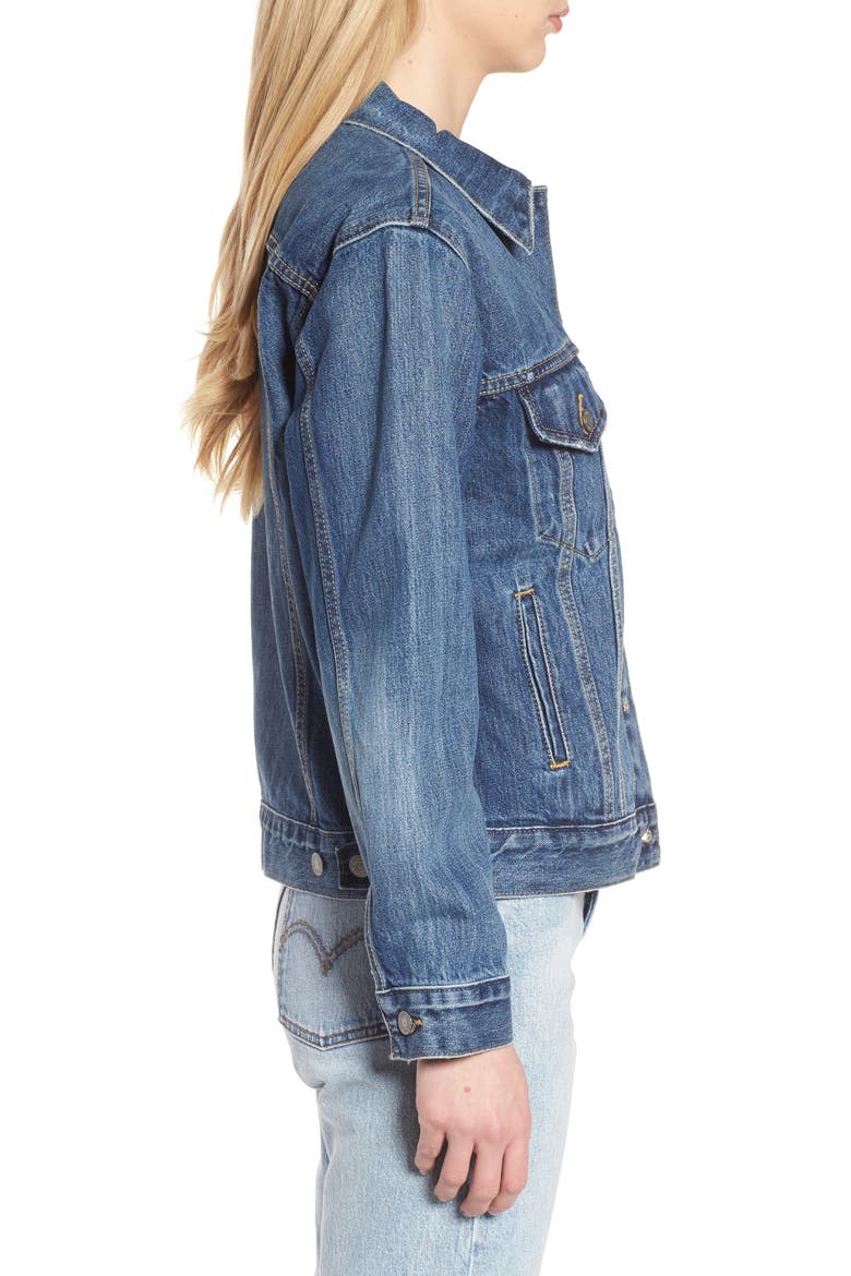 Levi's® Ex-Boyfriend Denim Trucker Jacket, Alternate, color, GROOVEMARKS
