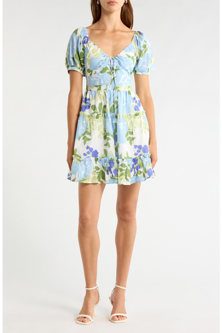 Muna Tiered Floral Khloey Cotton Dress, Main, color, BLUE WHITE MULTI